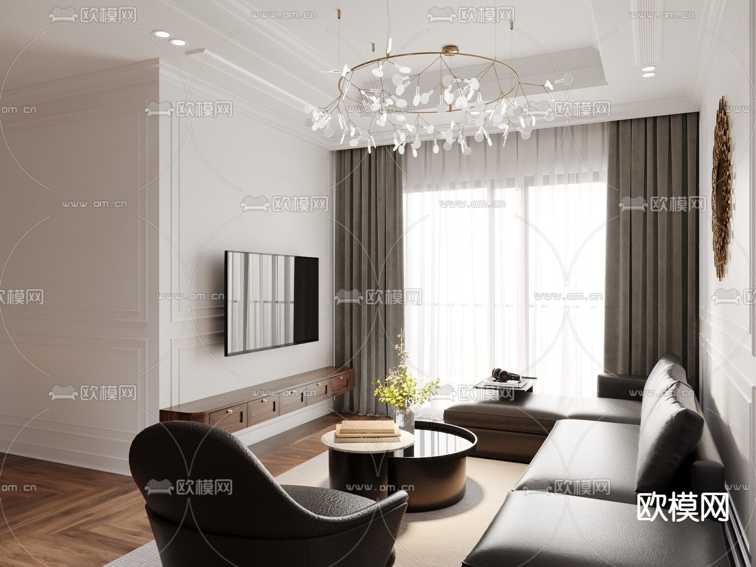 新中式轻奢创意公寓免费3d模型下载（渲染图11）