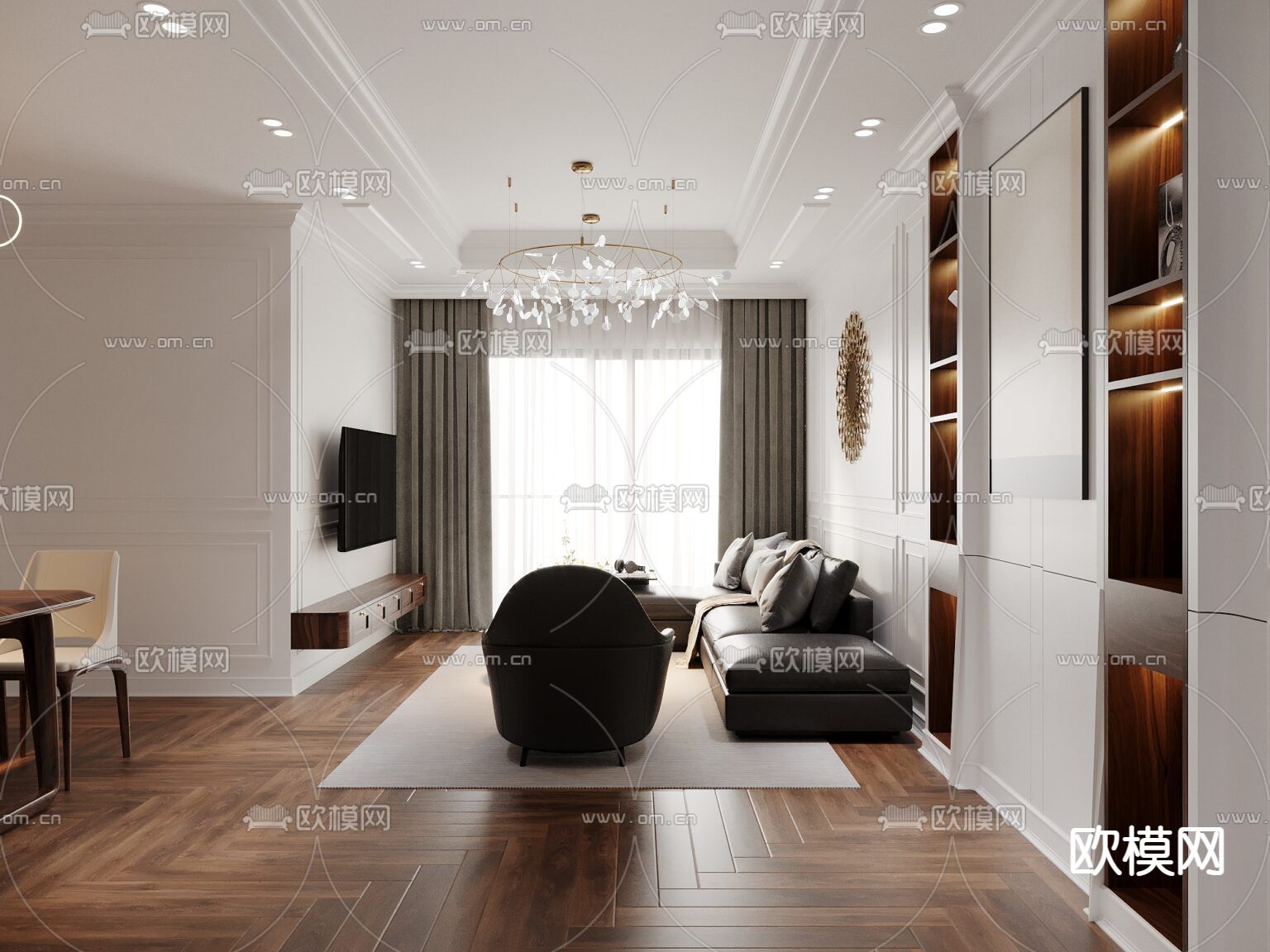 新中式轻奢创意公寓免费3d模型下载（渲染图4）