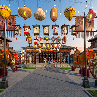  中式乡村戏台 戏楼su模型 