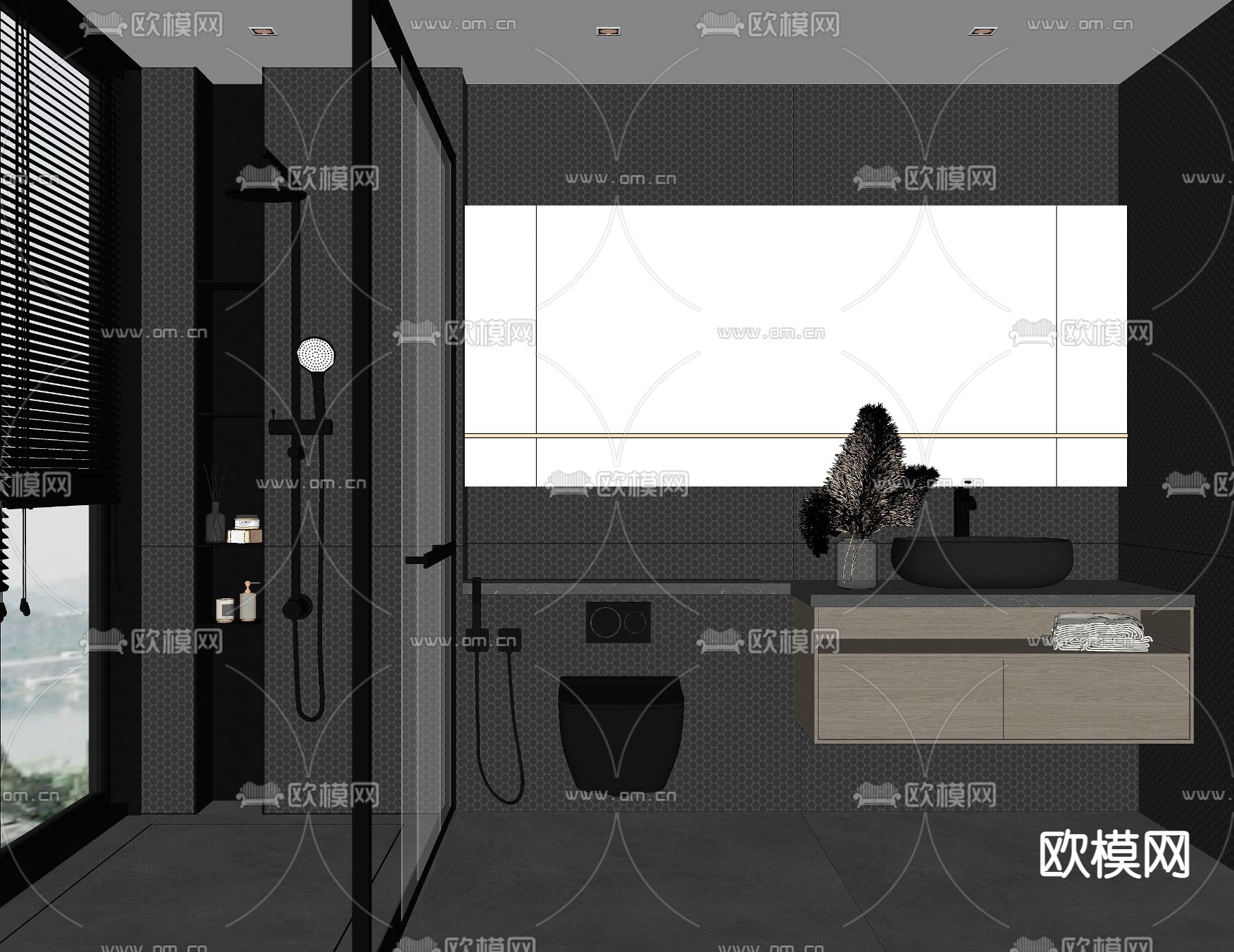 高级灰卫生间浴室su模型下载（渲染图2）