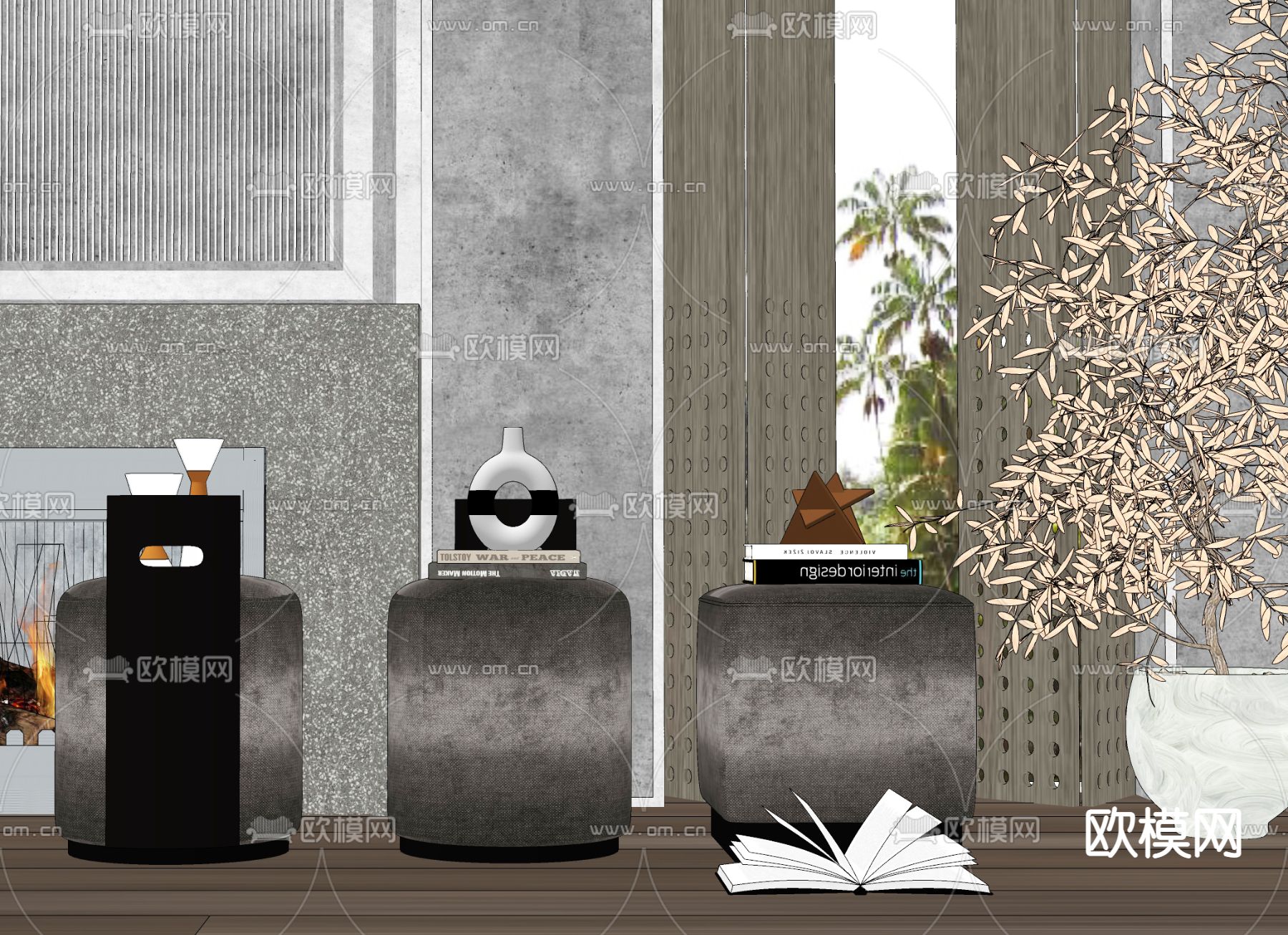 现代轻奢矮凳su模型下载（渲染图2）