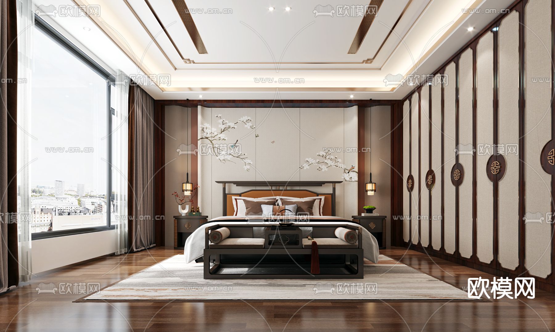 中式卧室 主人房3d模型下载