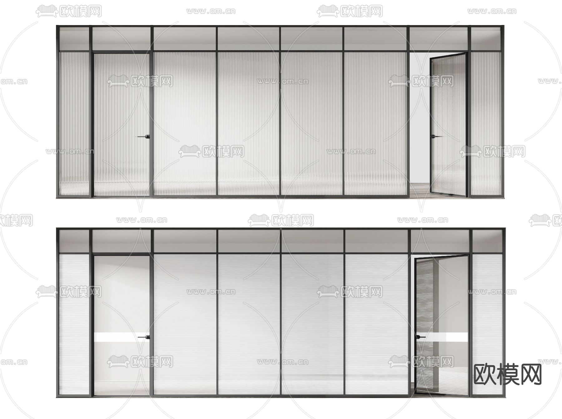 落地玻璃门 玻璃隔断su模型下载（渲染图1）