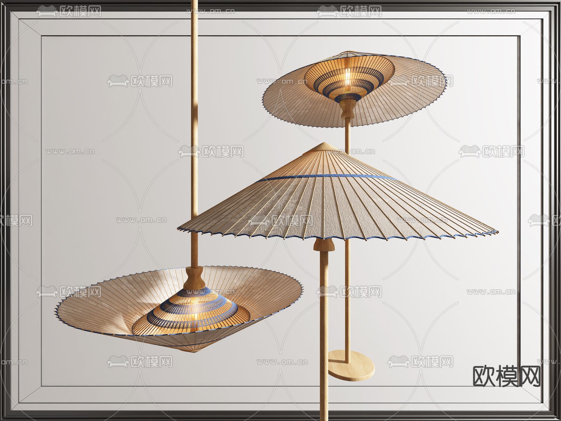 日式雨伞落地灯su模型下载（渲染图1）