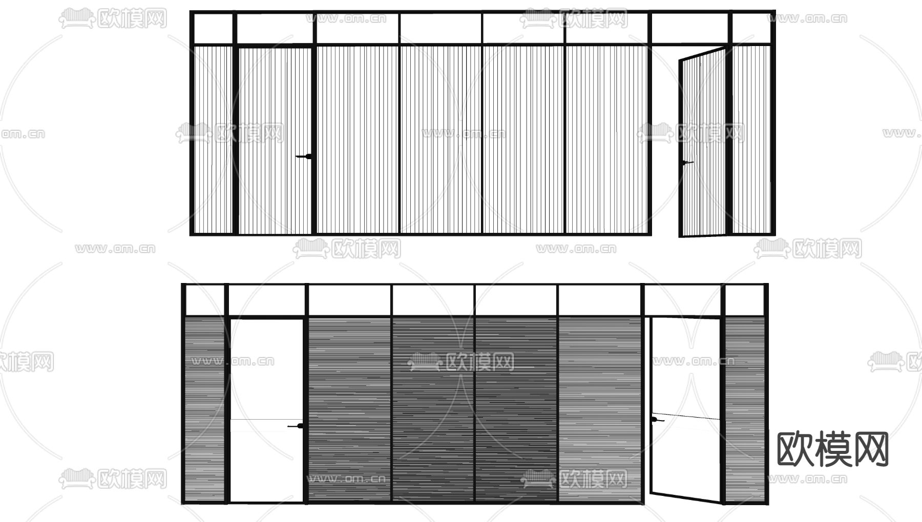 落地玻璃门 玻璃隔断su模型下载（渲染图2）