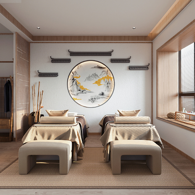  新中式SPA馆护理房su模型 