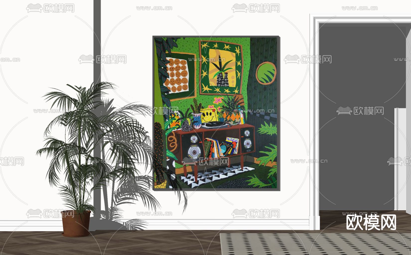 北欧卡通装饰画su模型下载（渲染图2）