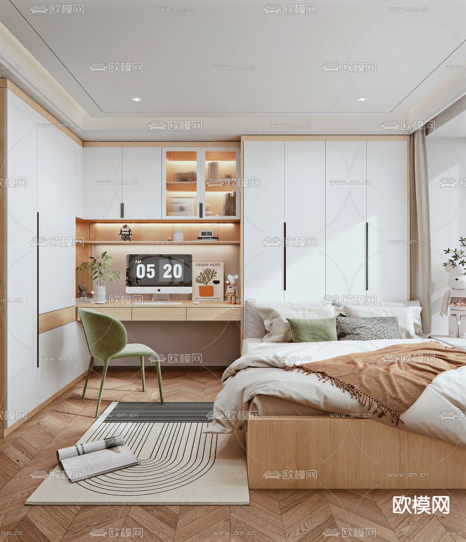 现代榻榻米卧室su模型下载_ID12144437_sketchup模型下载-欧模网