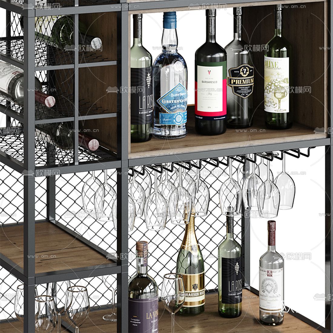工业风酒柜 酒架3d模型下载（渲染图2）