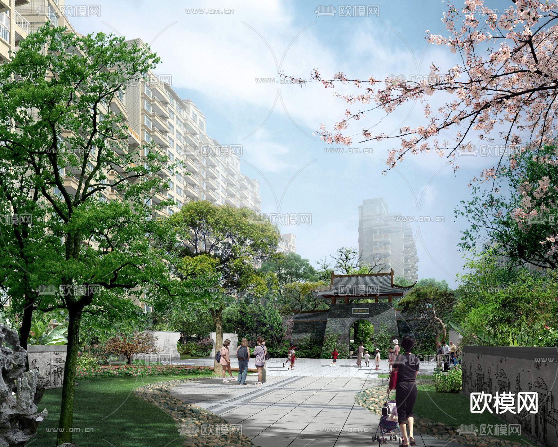 新中式古建公园外观psd下载