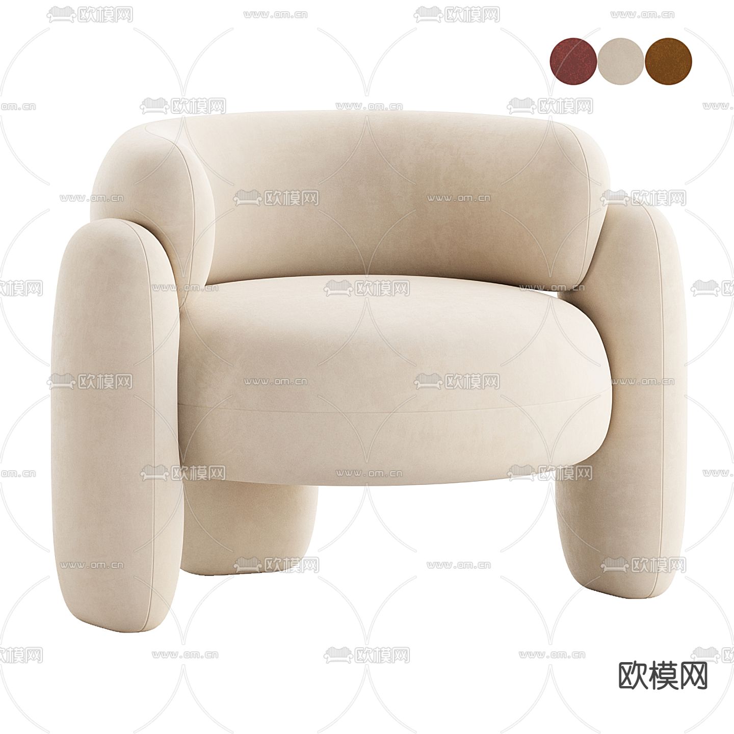 奶油风休闲沙发椅3d模型