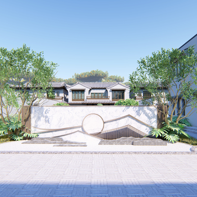  新中式四合院su模型 