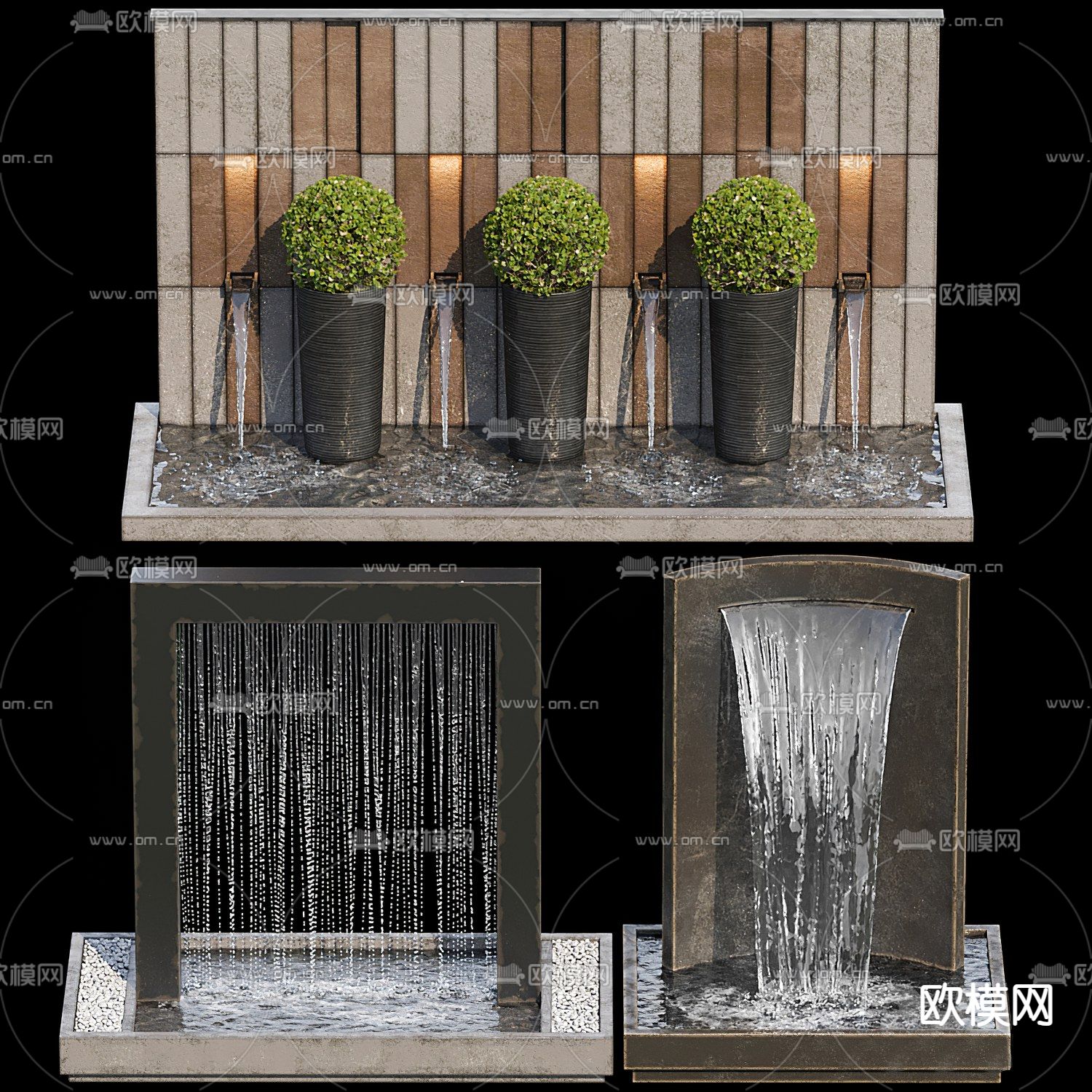喷泉景观 绿植盆景 绿化植物小品3d模型下载_ID12150006_3dmax免费模型-欧模网