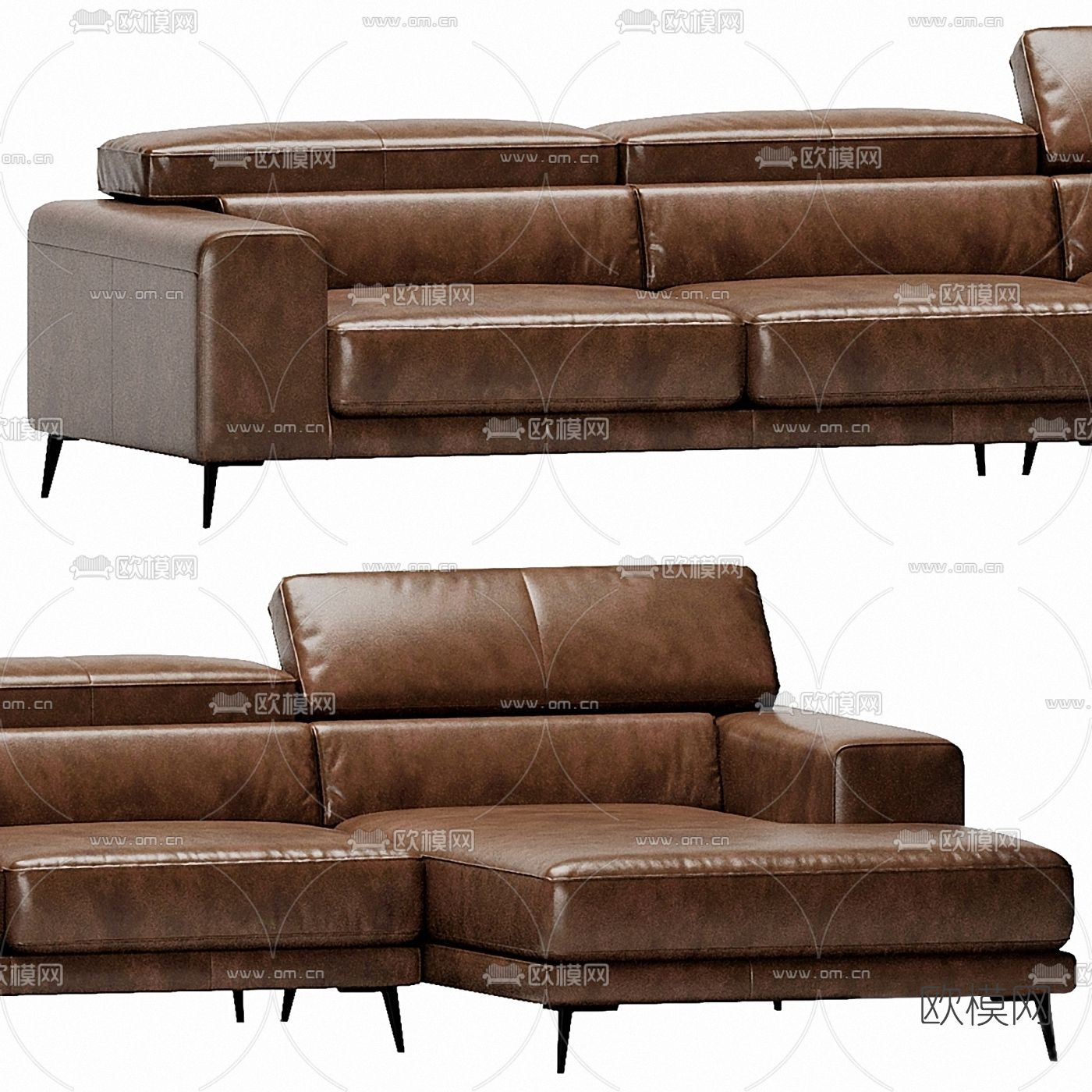 现代棕色转角沙发3d模型下载（渲染图2）