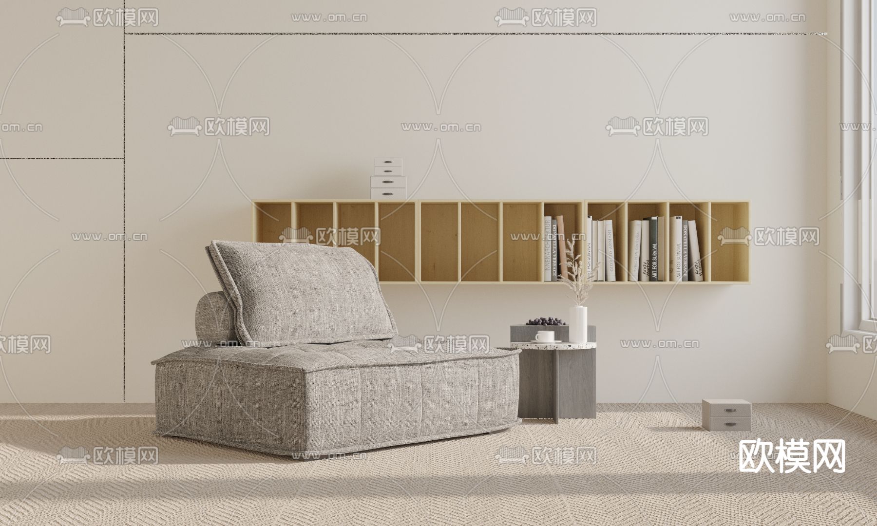 现代灰色单人沙发3d模型下载