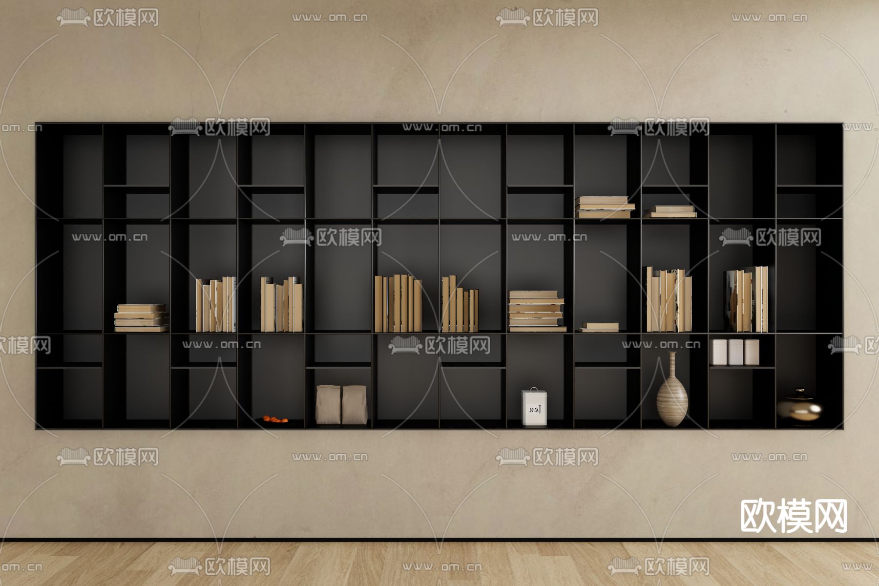 侘寂风书柜su模型下载（渲染图1）