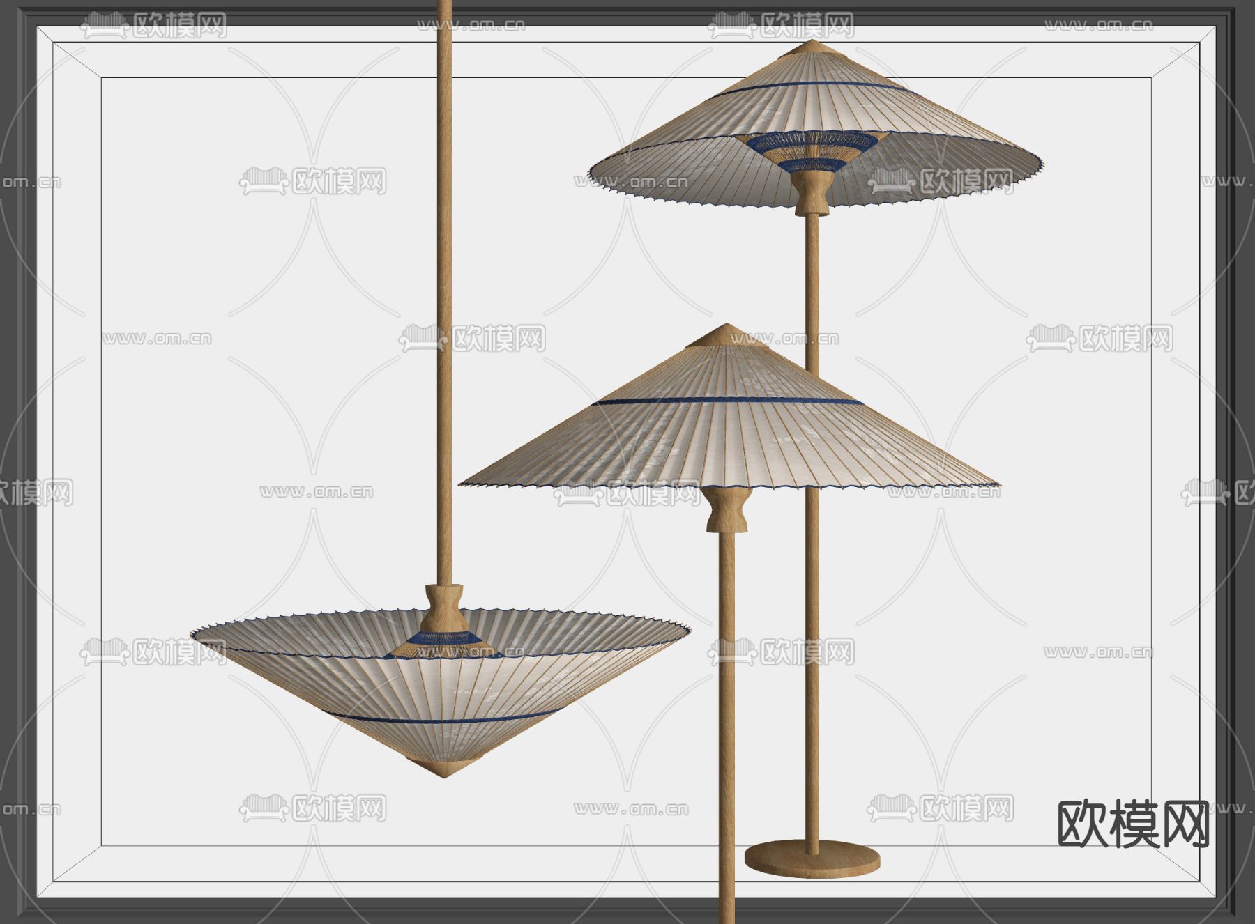 日式雨伞落地灯su模型下载（渲染图2）