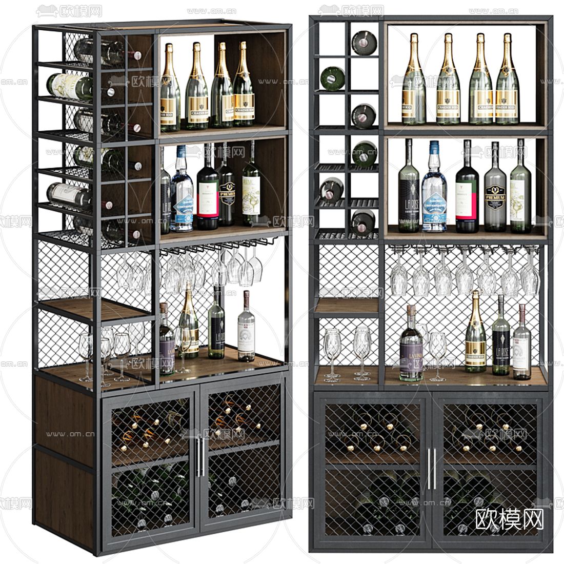 工业风酒柜 酒架3d模型下载（渲染图1）
