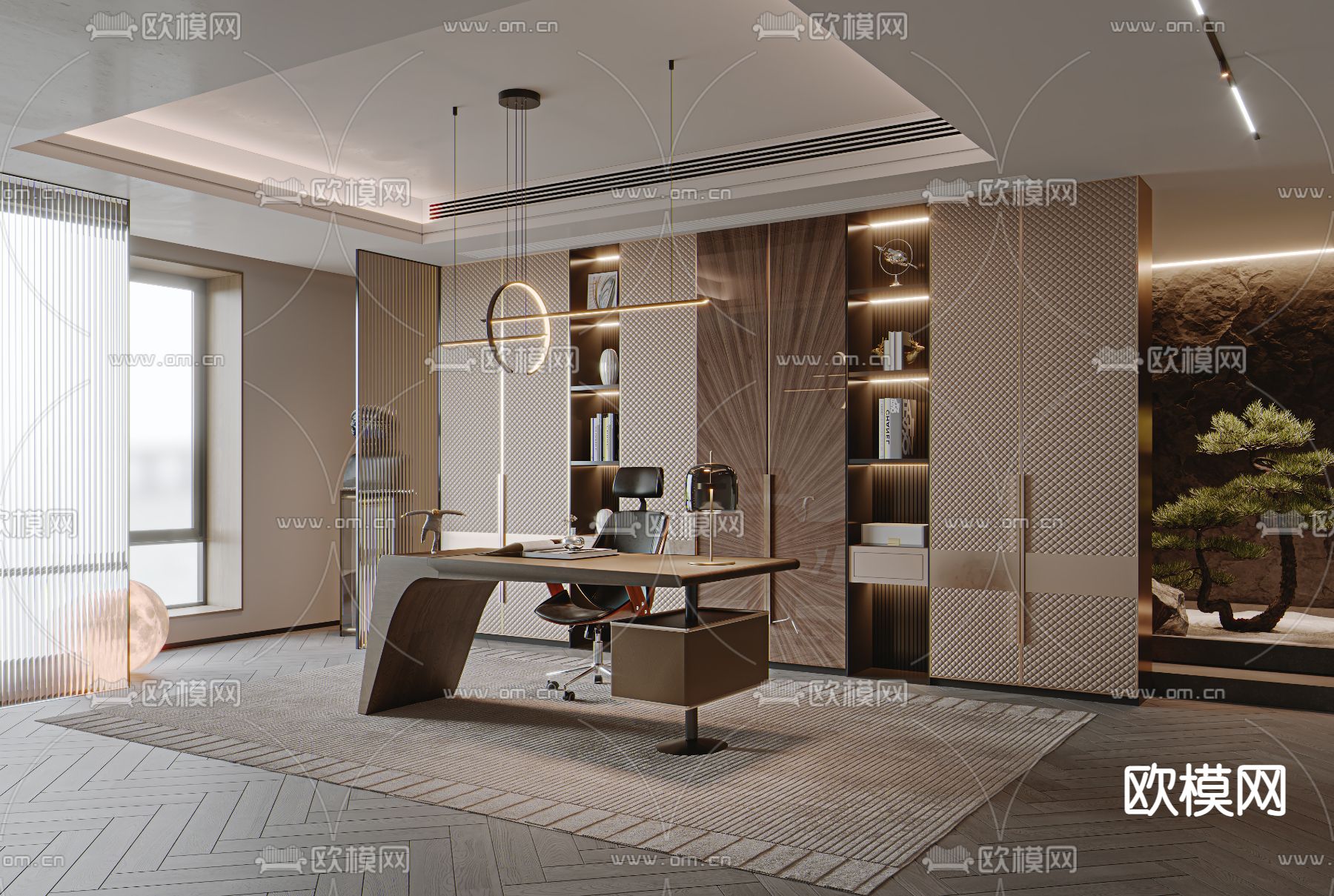 轻奢书房3d模型下载（渲染图1）