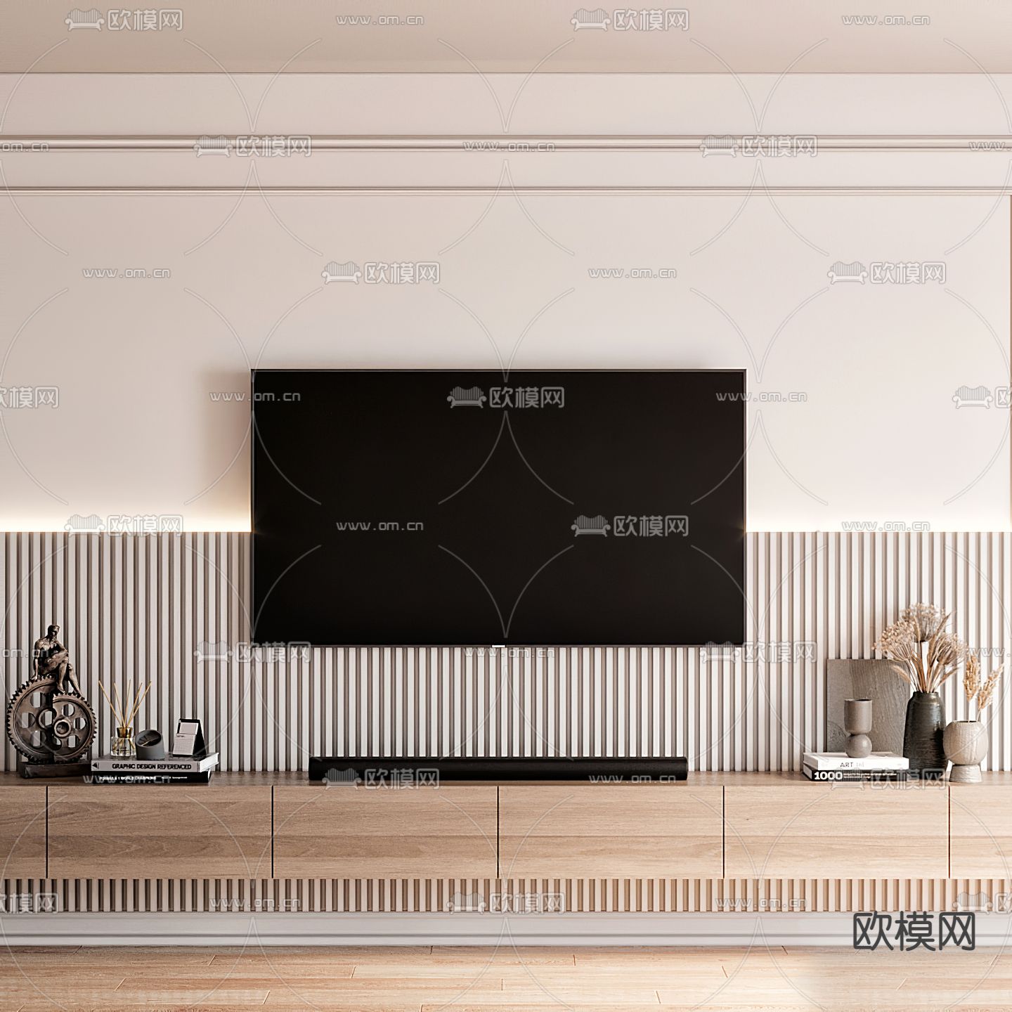 Bonaldo 奶油风电视背景墙3d模型下载（渲染图2）