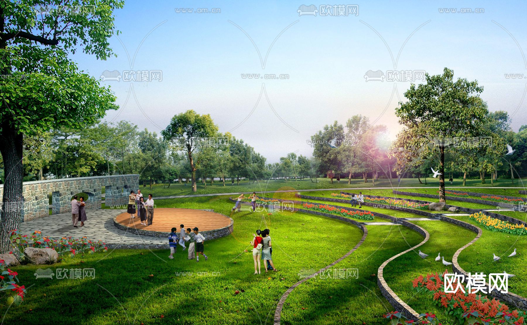 现代公园广场草坝psd下载