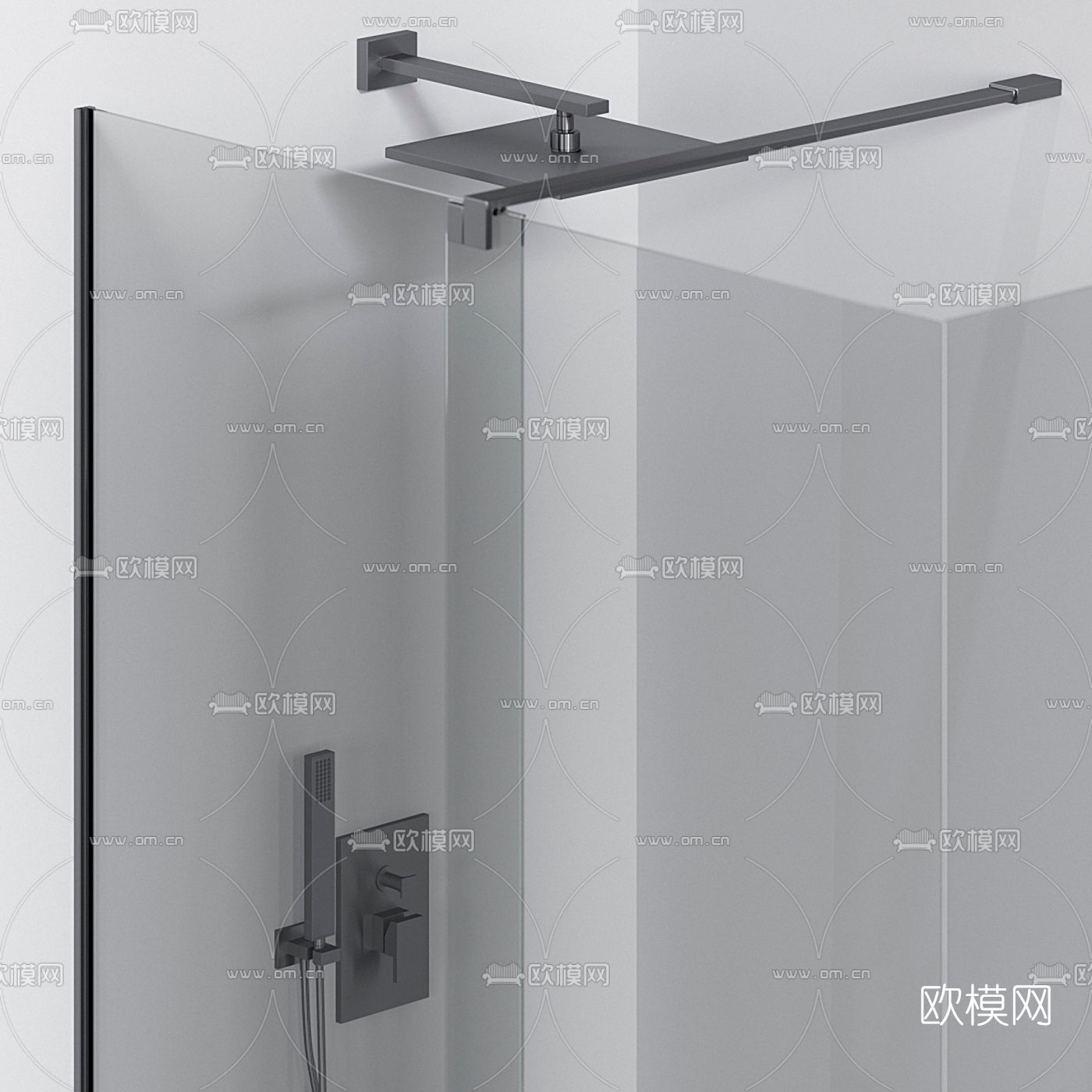 现代淋浴间  淋浴花洒3d模型下载（渲染图2）