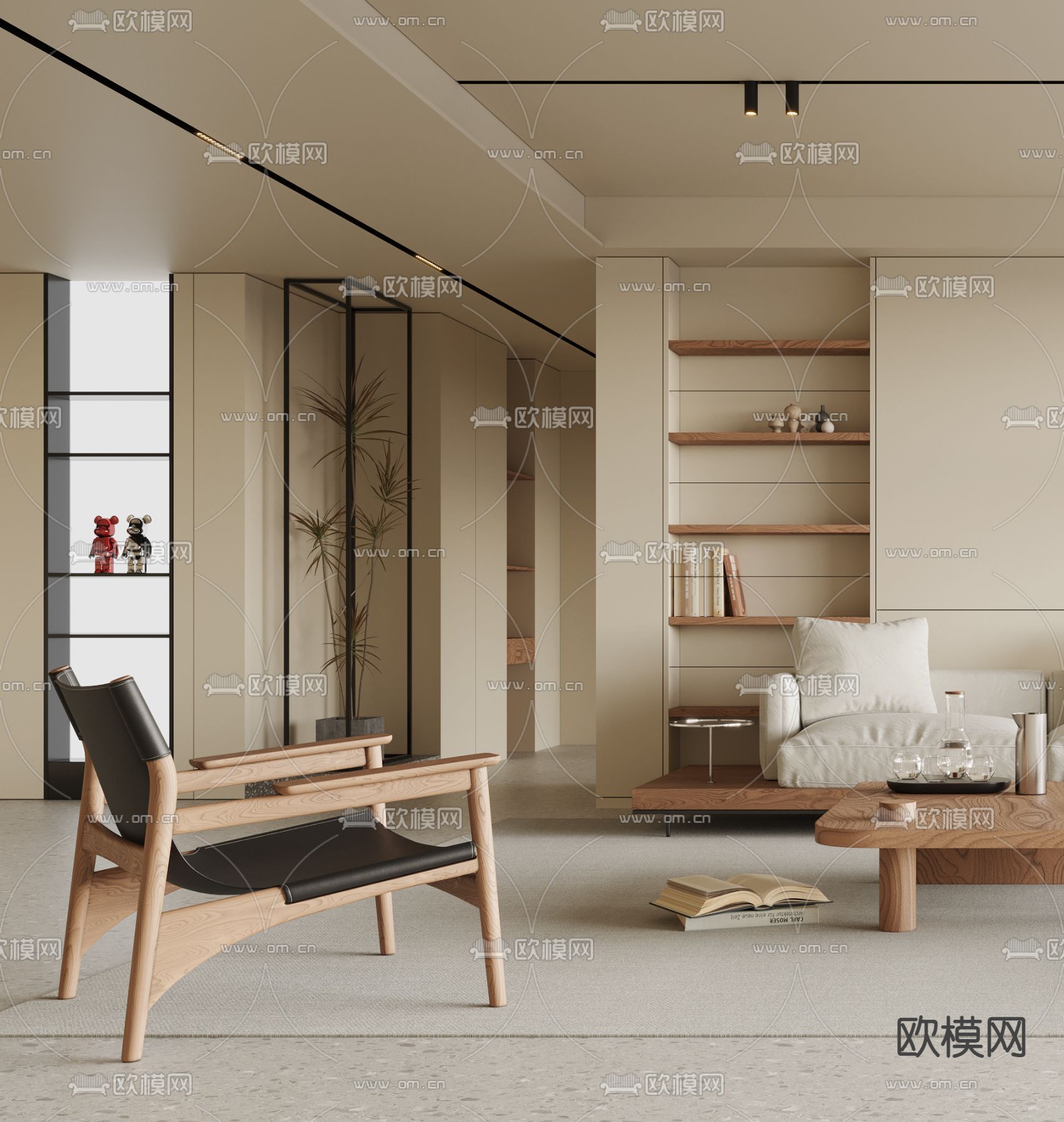 侘寂风客厅3d模型下载（渲染图2）