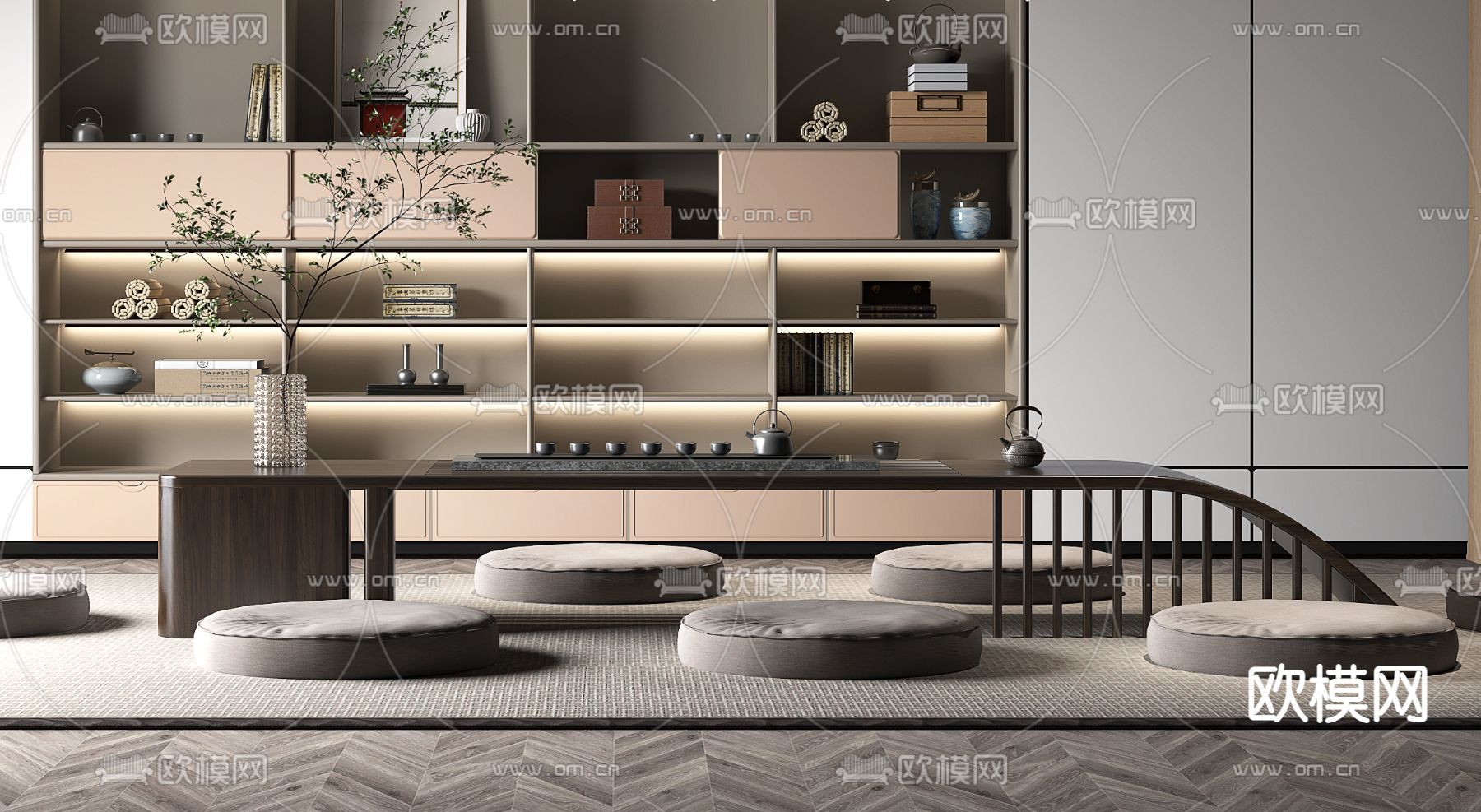 新中式茶室3d模型下载（渲染图2）