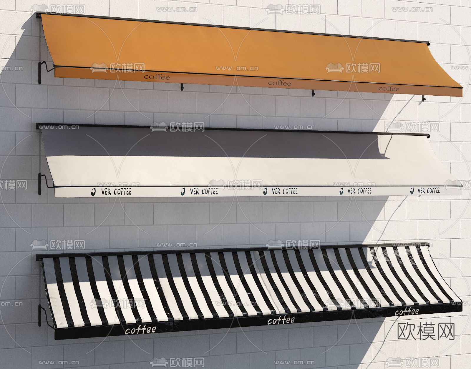 现代咖啡店遮阳棚 遮雨棚3d模型下载（渲染图1）