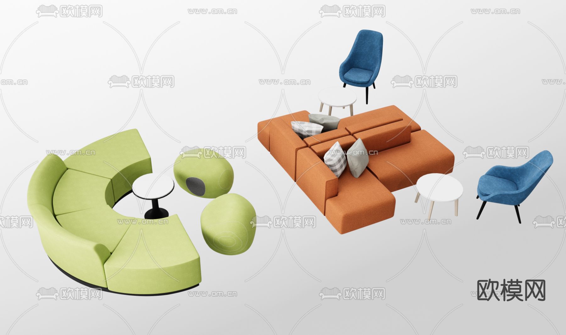现代办公沙发su模型下载（渲染图1）