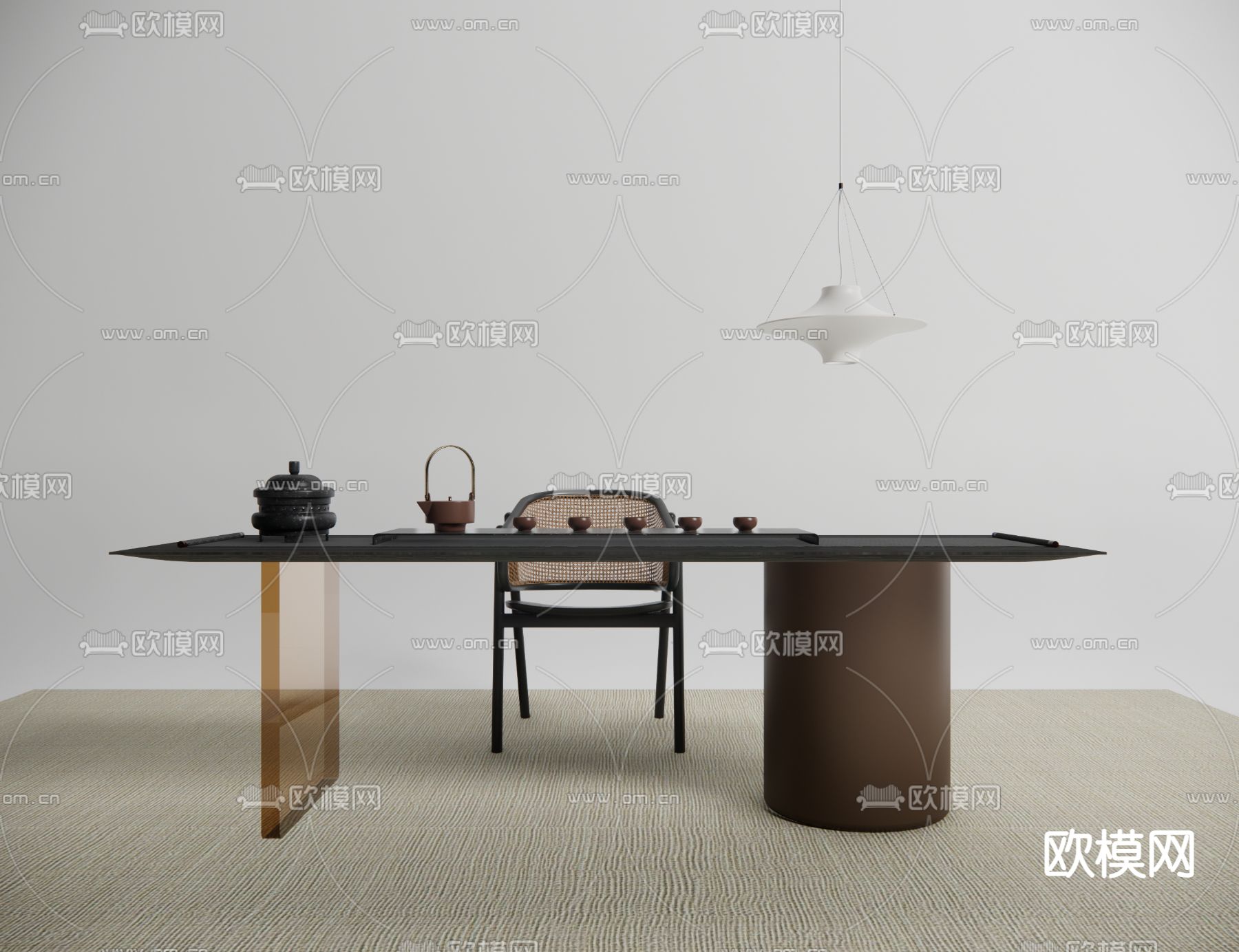 现代茶桌椅su模型下载（渲染图1）