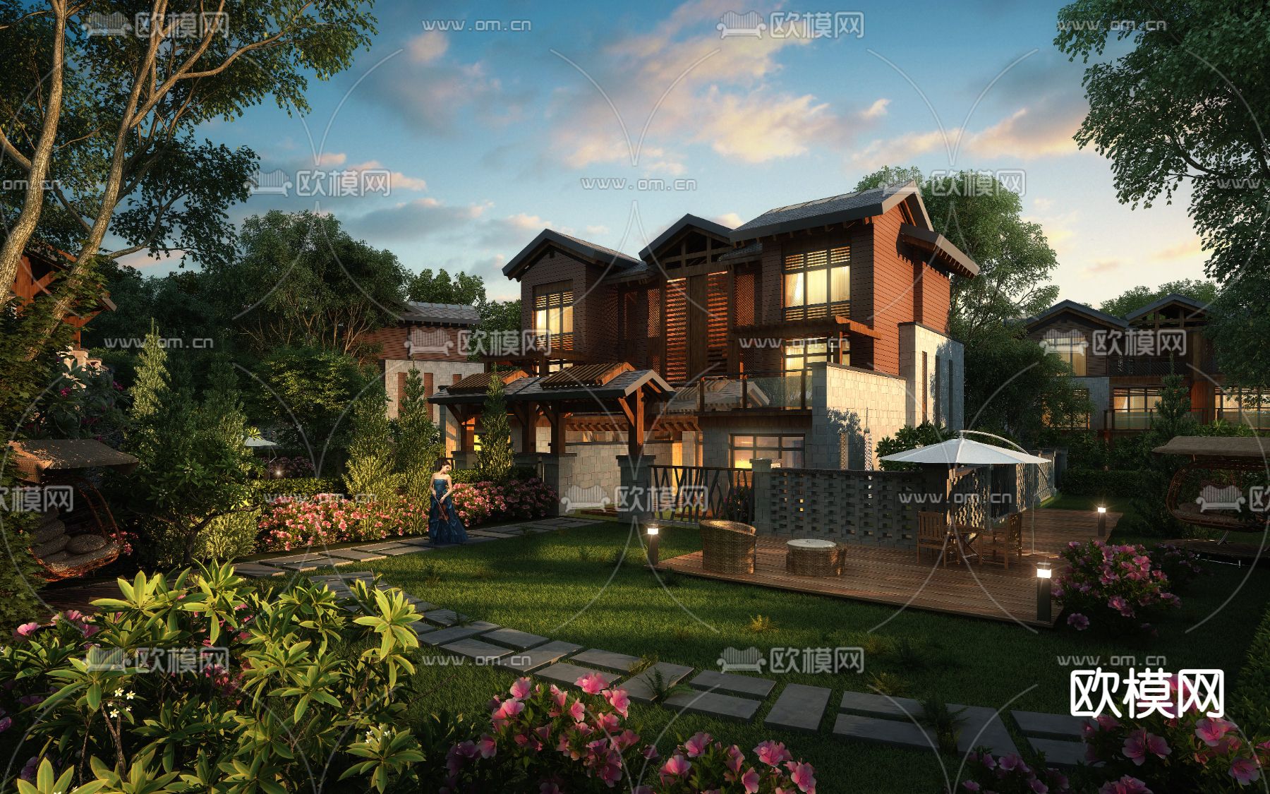 现代独栋别墅建筑外观psd下载