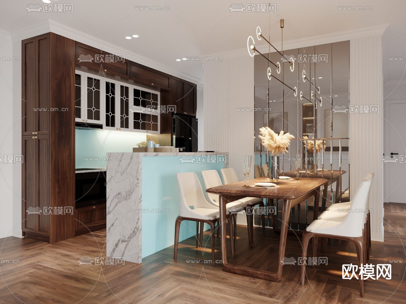 新中式轻奢创意公寓免费3d模型下载（渲染图2）