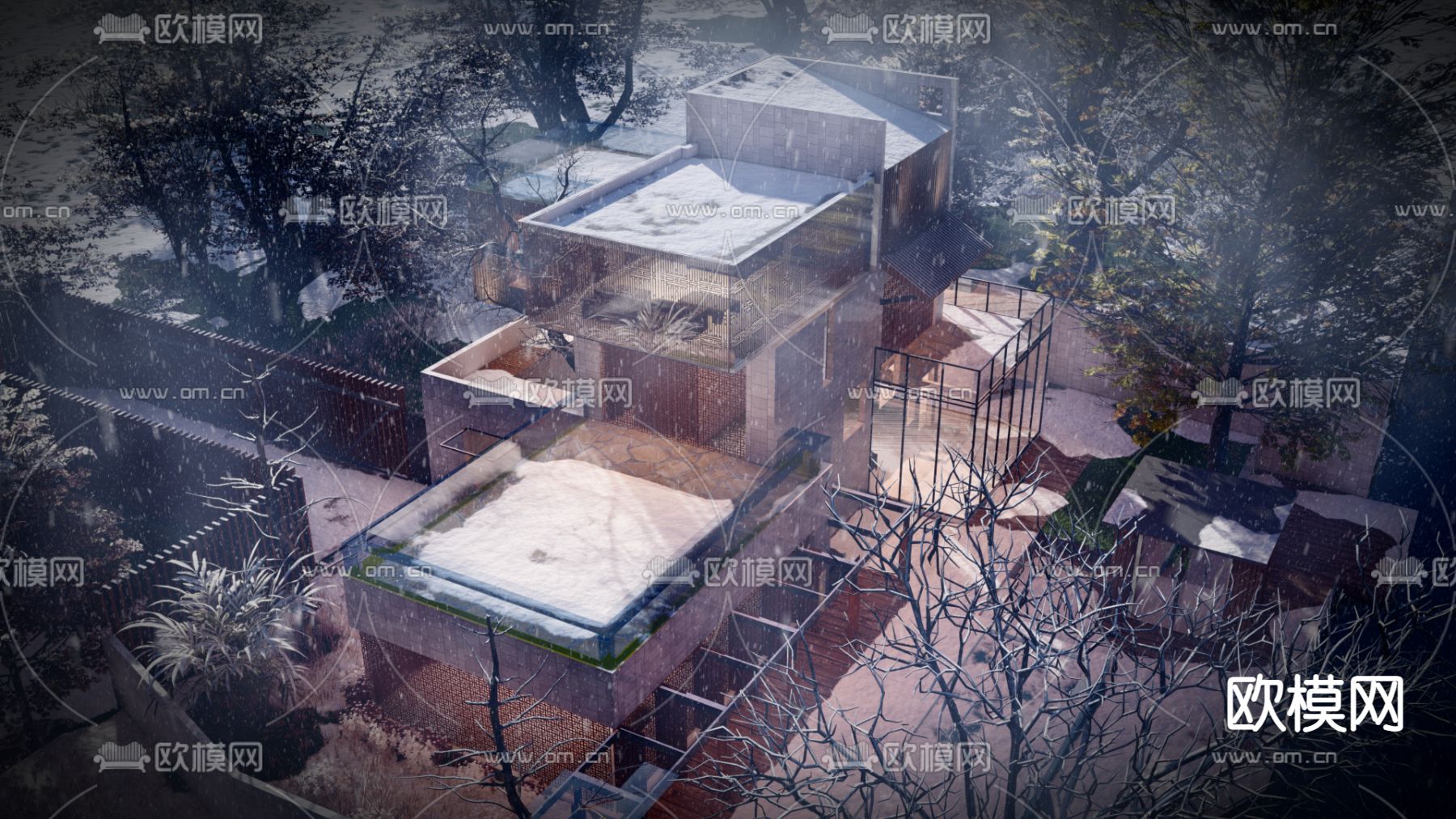 现代别墅外观su模型下载（渲染图2）