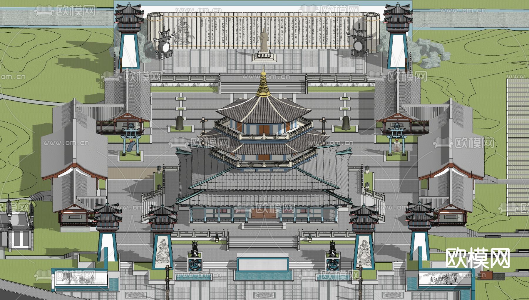 中式古建筑塔楼su模型下载（渲染图3）