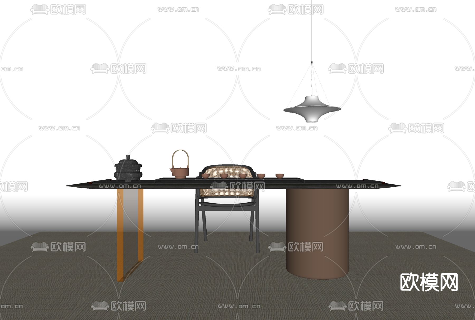 现代茶桌椅su模型下载（渲染图2）