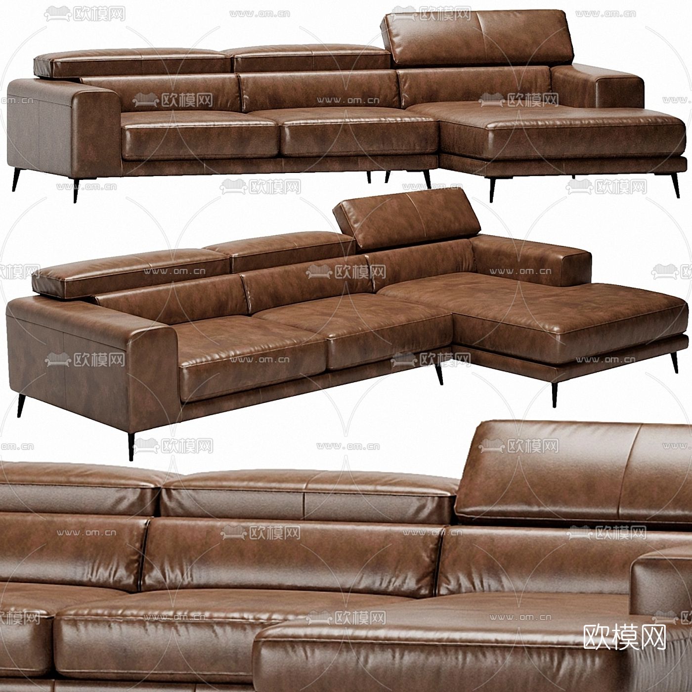 现代棕色转角沙发3d模型下载（渲染图1）
