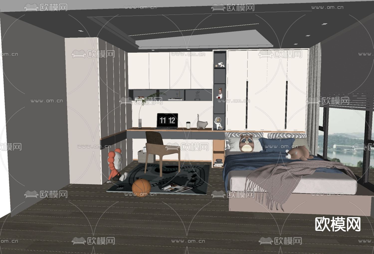 榻榻米男孩房 儿童房su模型