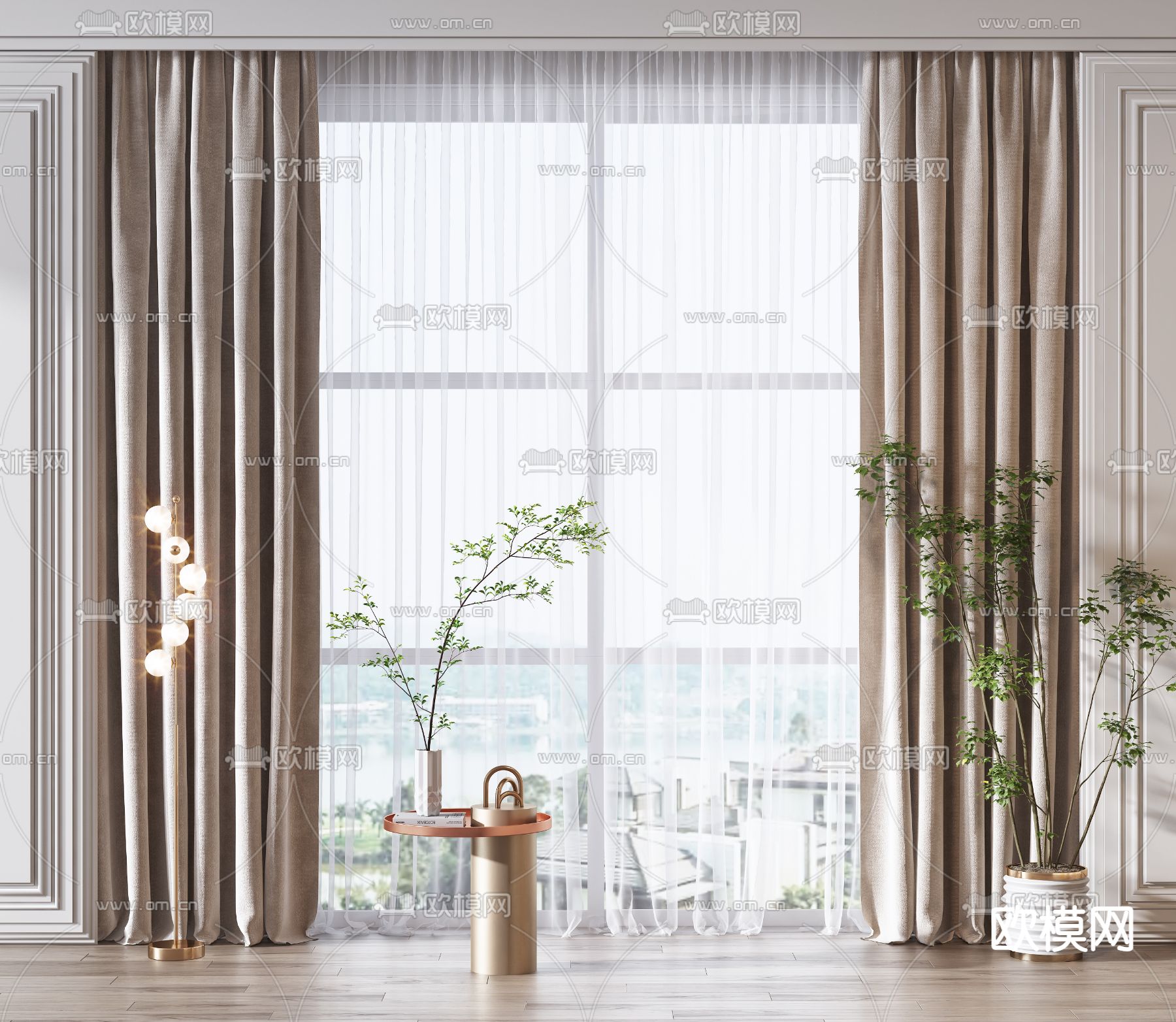 现代窗帘 窗纱3d模型下载