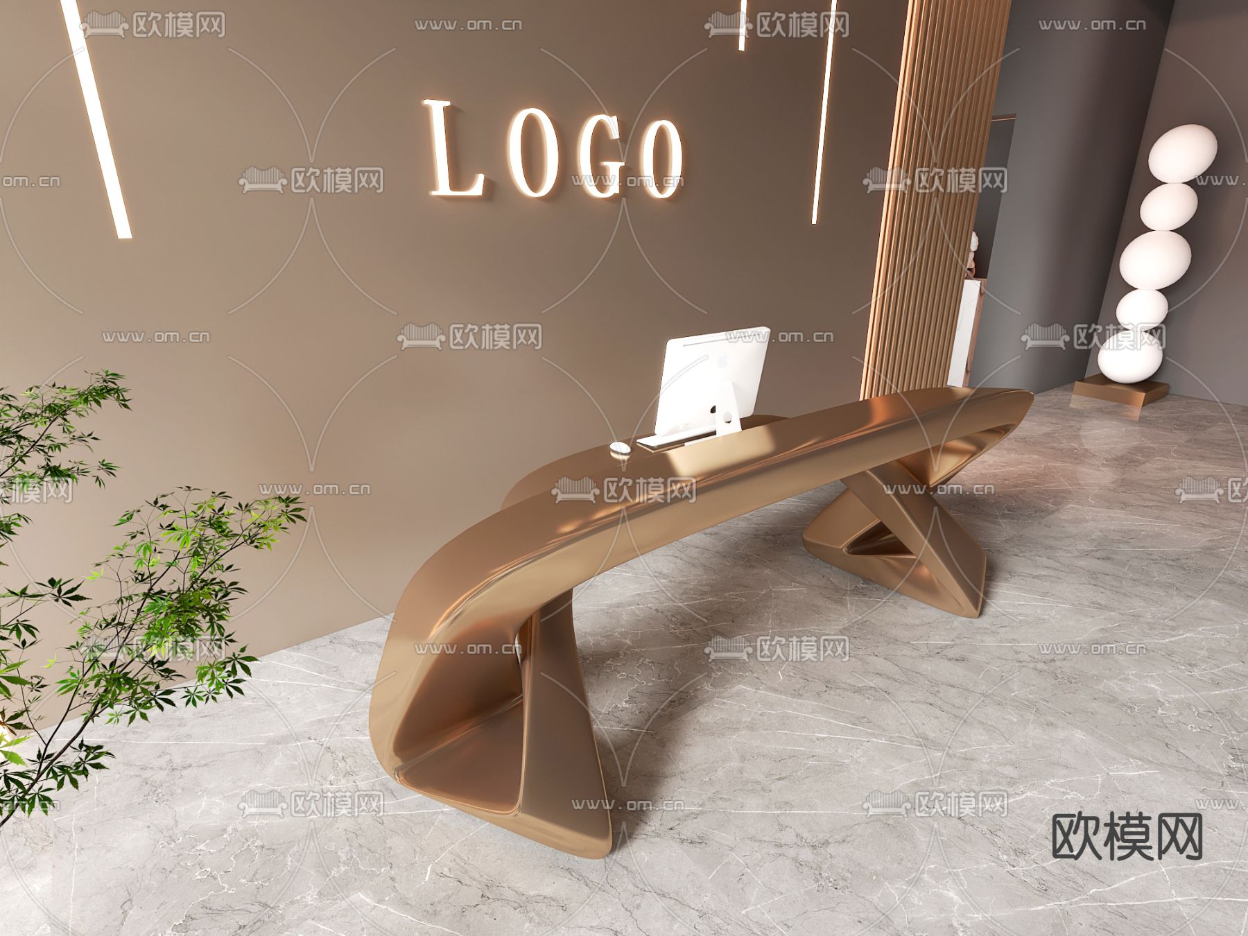 办公室前台 接待台3d模型下载（渲染图2）