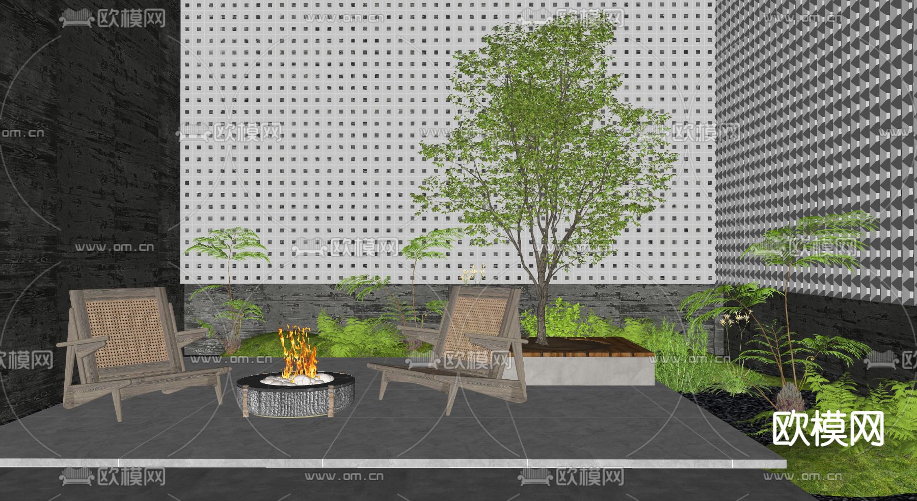 侘寂天井庭院小品su模型下载（渲染图2）