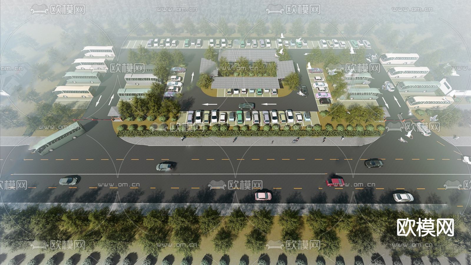 现代停车场su模型下载（渲染图1）