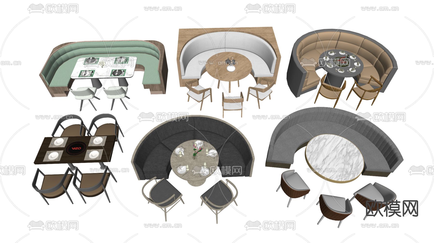 现代圆形卡座沙发su模型下载（渲染图2）