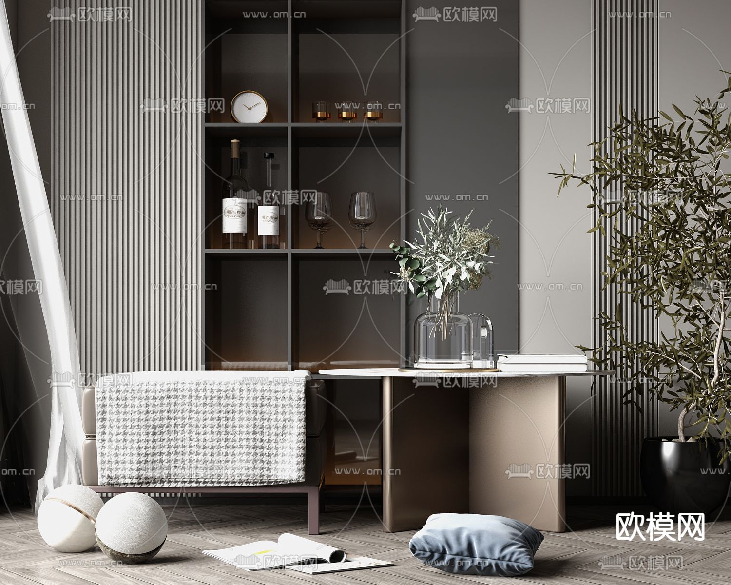 现代沙发凳 茶几3d模型下载