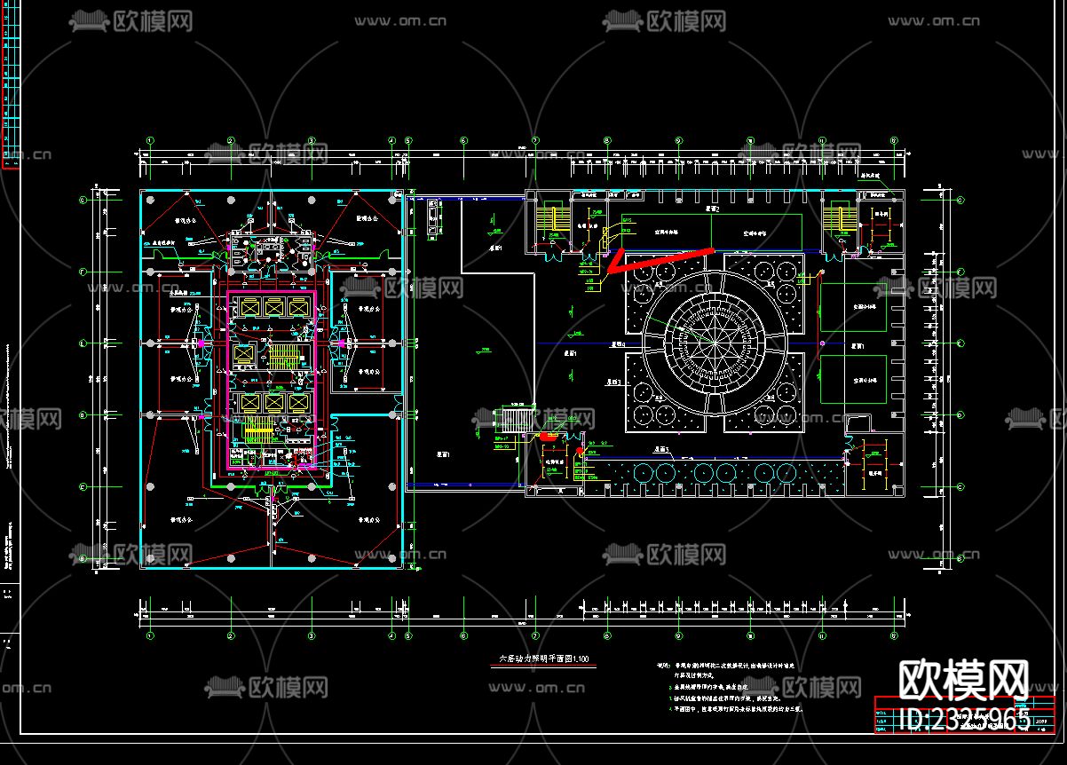 高层办公楼强电CAD施工图下载（渲染图3）