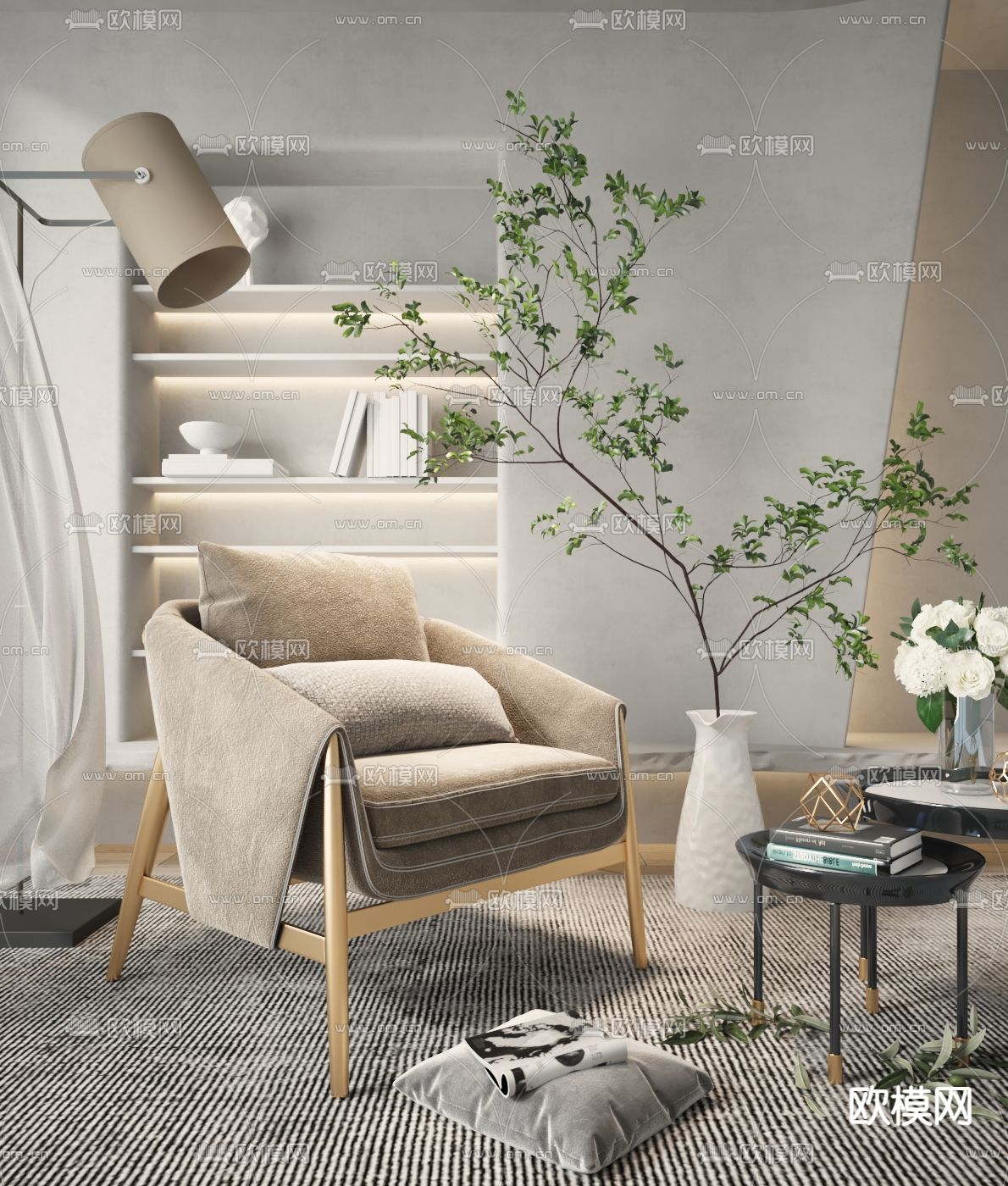 现代棕色单人沙发 休闲椅3d模型下载