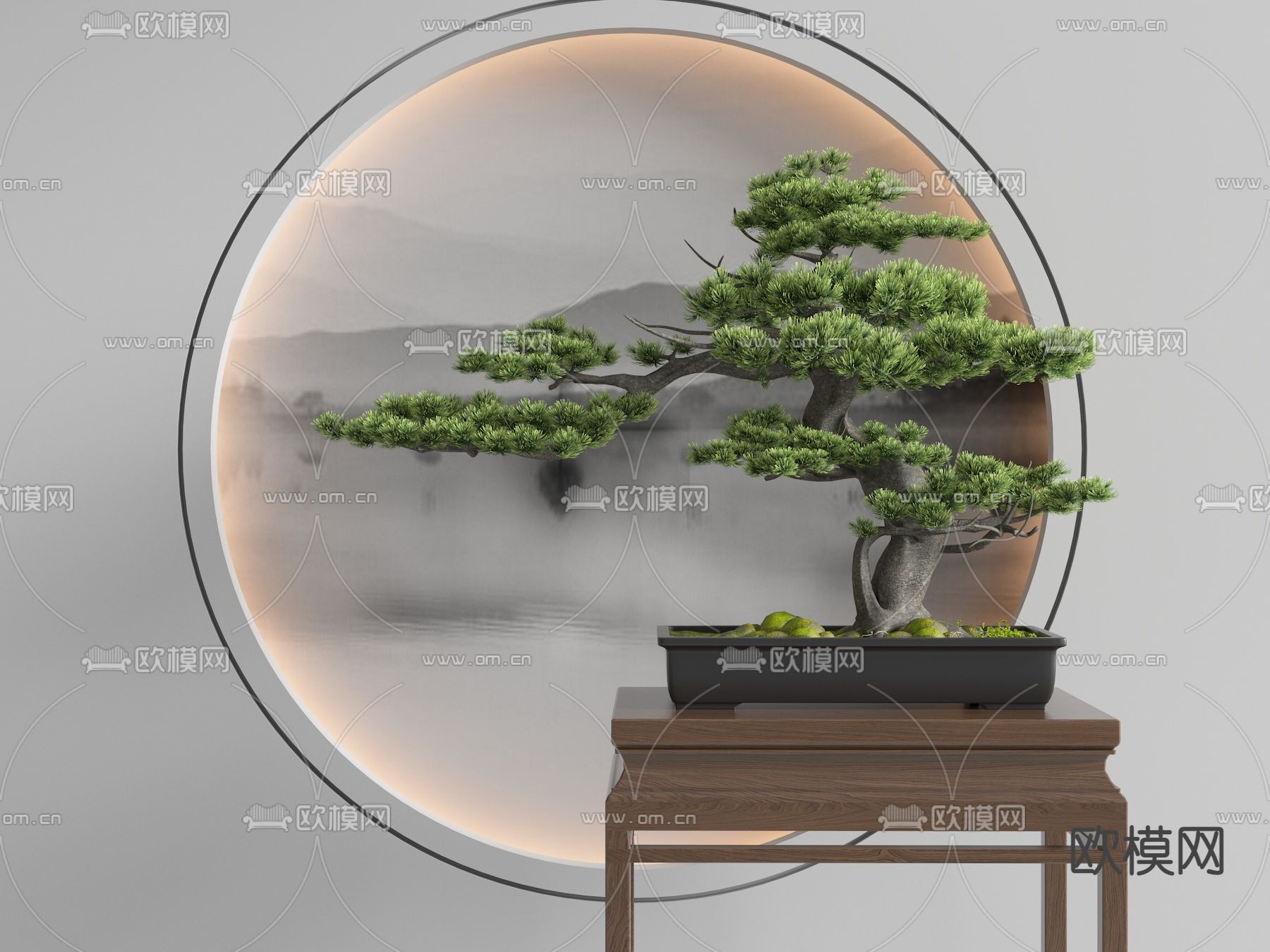 新中式迎客松绿植 盆栽3d模型下载_ID12151694_3dmax免费模型-欧模网