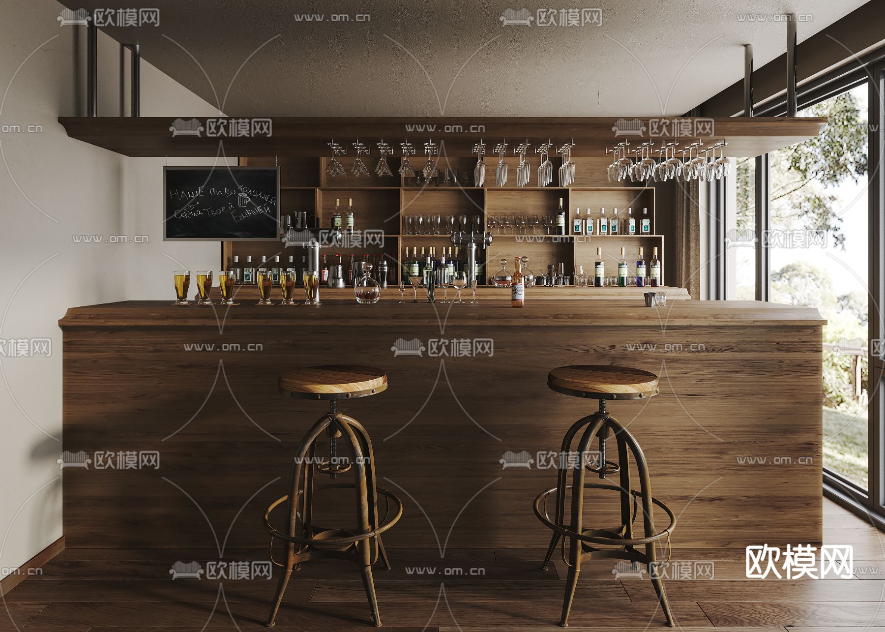 复古酒吧吧台su模型下载（渲染图2）