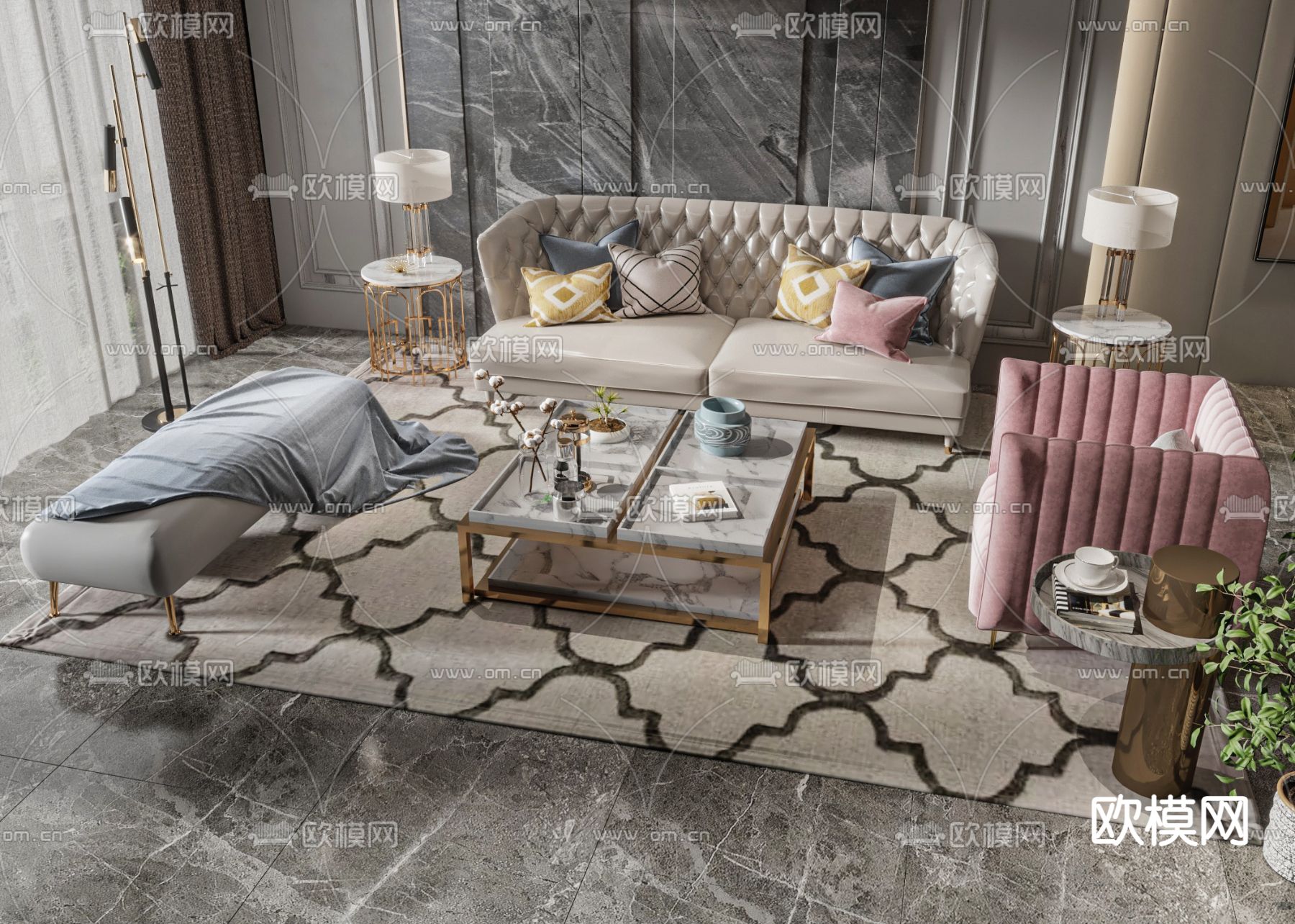 轻奢组合沙发3d模型下载