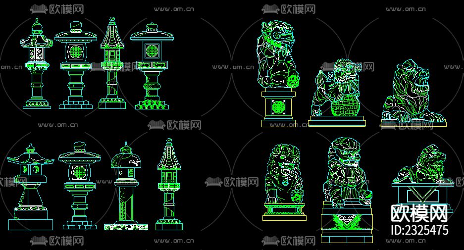狮子雕塑经幢雕塑CAD施工图下载